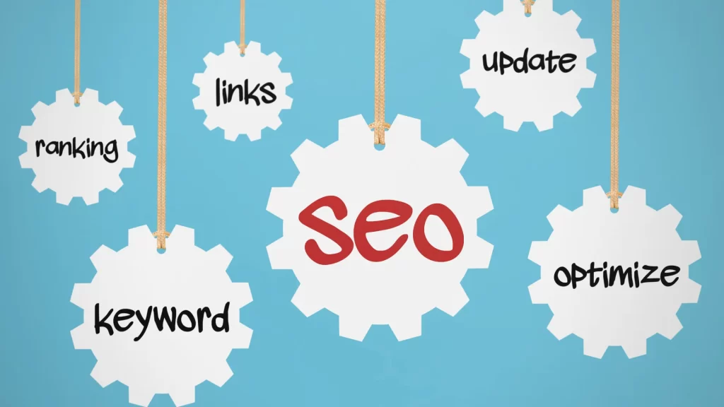 SEO keywords and gears highlighting strategies for white label SEO UK.